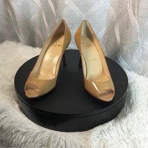 Christian Louboutin Beige Patent Peep-Toe Pumps